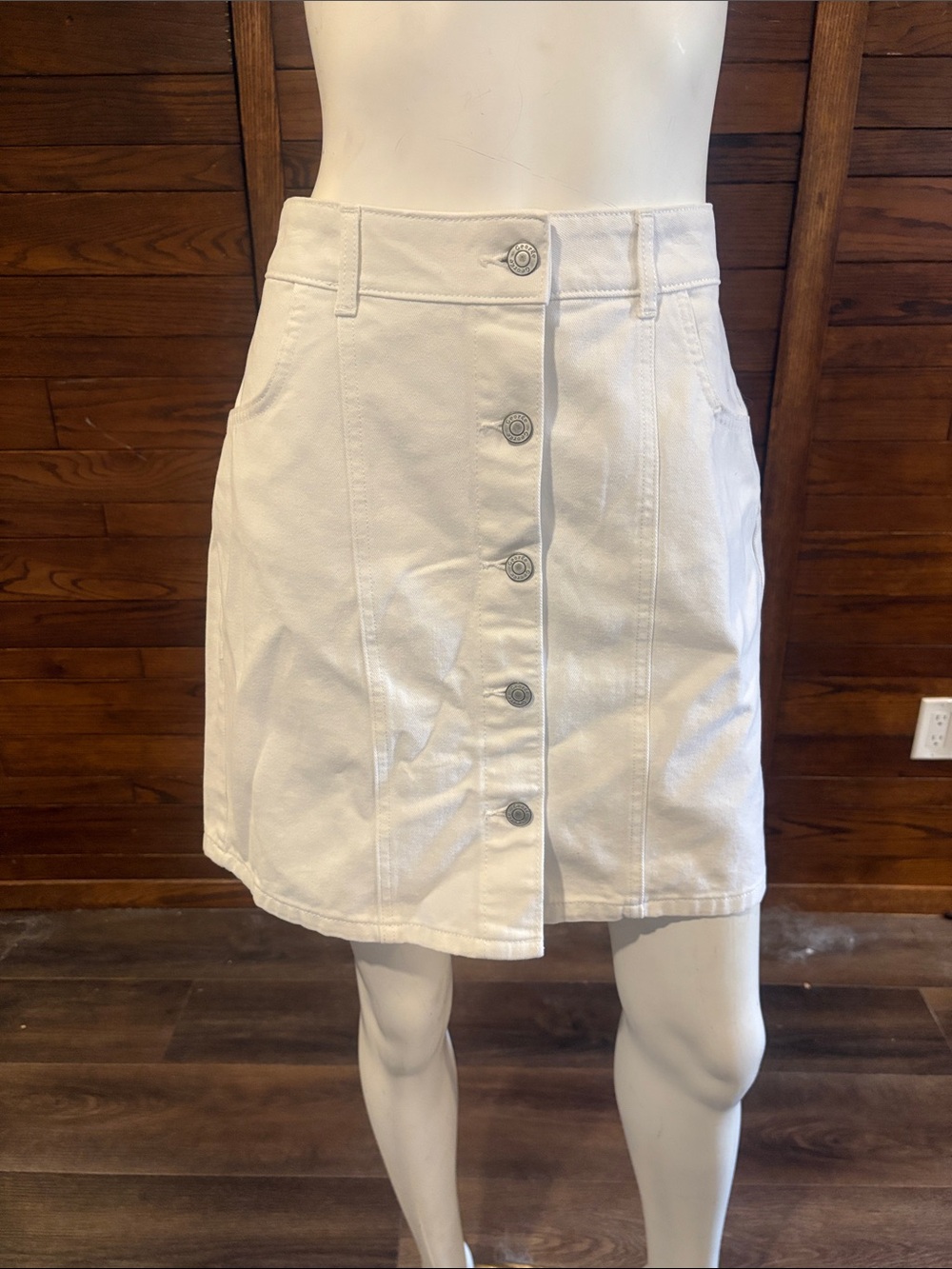 George White Button-Down Mini Skirt with Pockets